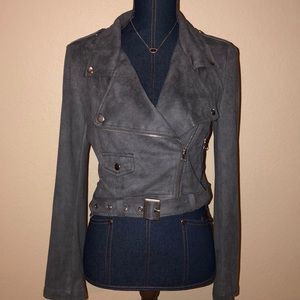 Grey Poly/Spandex Mini Jacket with Suede Feel